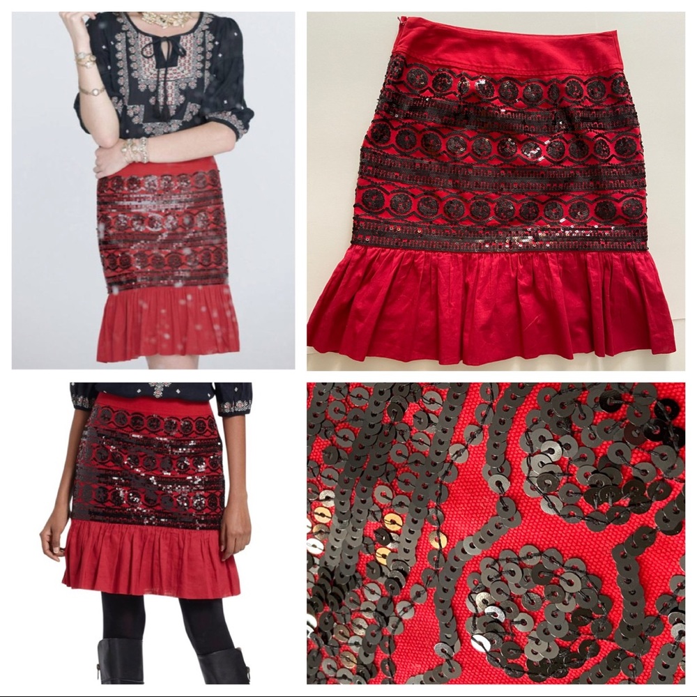 EUC 4 Dark Red w Black Sequin Skirt